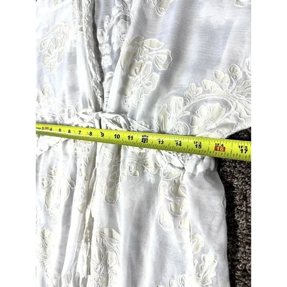 Betsey Johnson White Lace Floral Sheer Kimono Cover Up Tie Front Size S/M - Picture 11 of 11